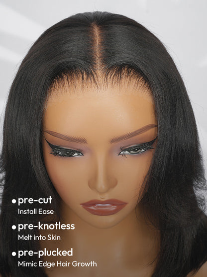 Pre-Layered Wig With Light Yaki Straight Texture 5x7 Lace Short Bob Wig For Beginner Friendly Glueless Human Hair
