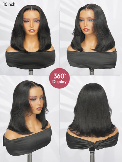 Pre-Layered Wig With Light Yaki Straight Texture 5x7 Lace Short Bob Wig For Beginner Friendly Glueless Human Hair