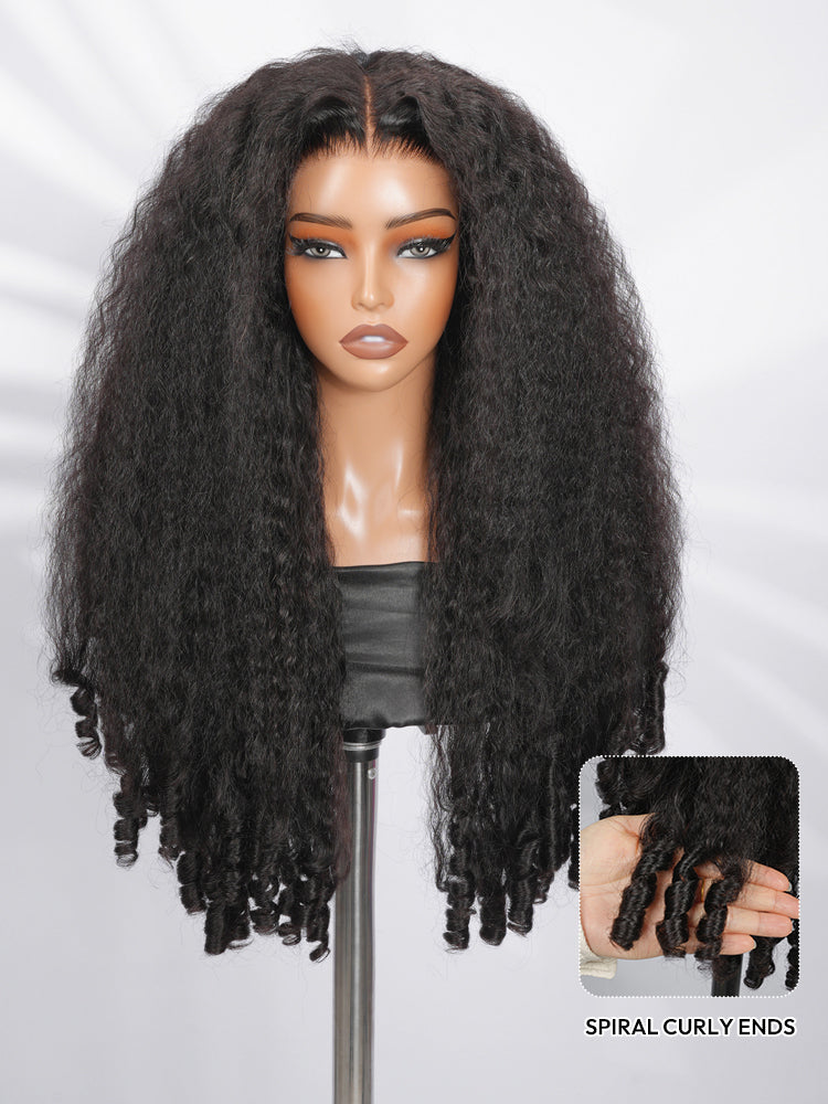 5x7 HD Lace Glueless Kinky Curly Wig with Spiral Curly Ends Human Hair Ready to Go With Drawstring