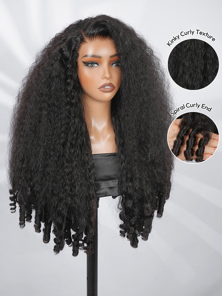 5x7 HD Lace Glueless Kinky Curly Wig with Spiral Curly Ends Human Hair Ready to Go With Drawstring