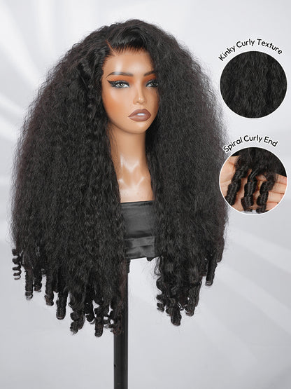 5x7 HD Lace Glueless Kinky Curly Wig with Spiral Curly Ends Human Hair Ready to Go With Drawstring