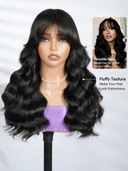 Body Wave Human Hair Wigs With Bangs 5*5 Ready to Go Pre-Cut Lace Closure 180% Density Wigs For Women