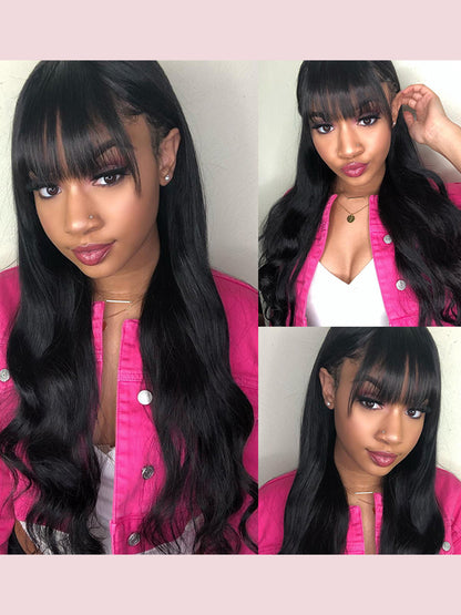 Body Wave Human Hair Wigs With Bangs 5*5 Ready to Go Pre-Cut Lace Closure 180% Density Wigs For Women