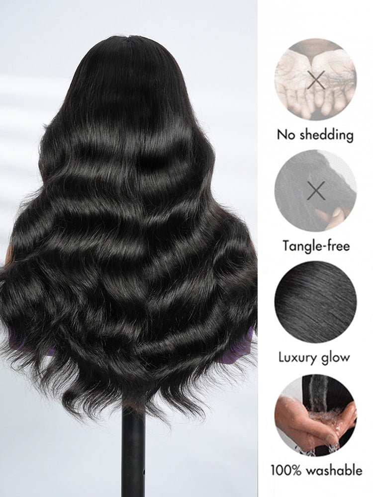 Body Wave Human Hair Wigs With Bangs 5*5 Ready to Go Pre-Cut Lace Closure 180% Density Wigs For Women