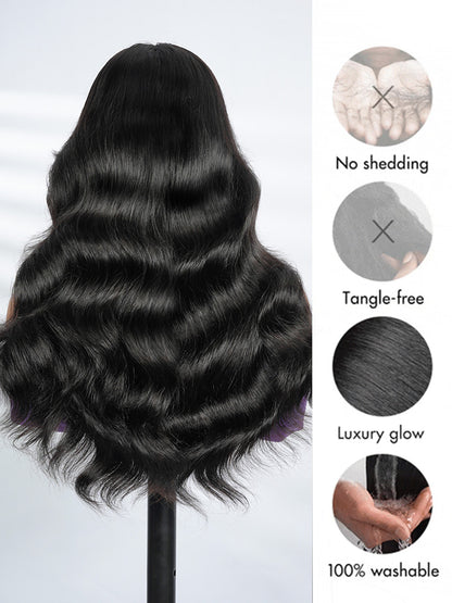 Body Wave Human Hair Wigs With Bangs 5*5 Ready to Go Pre-Cut Lace Closure 180% Density Wigs For Women