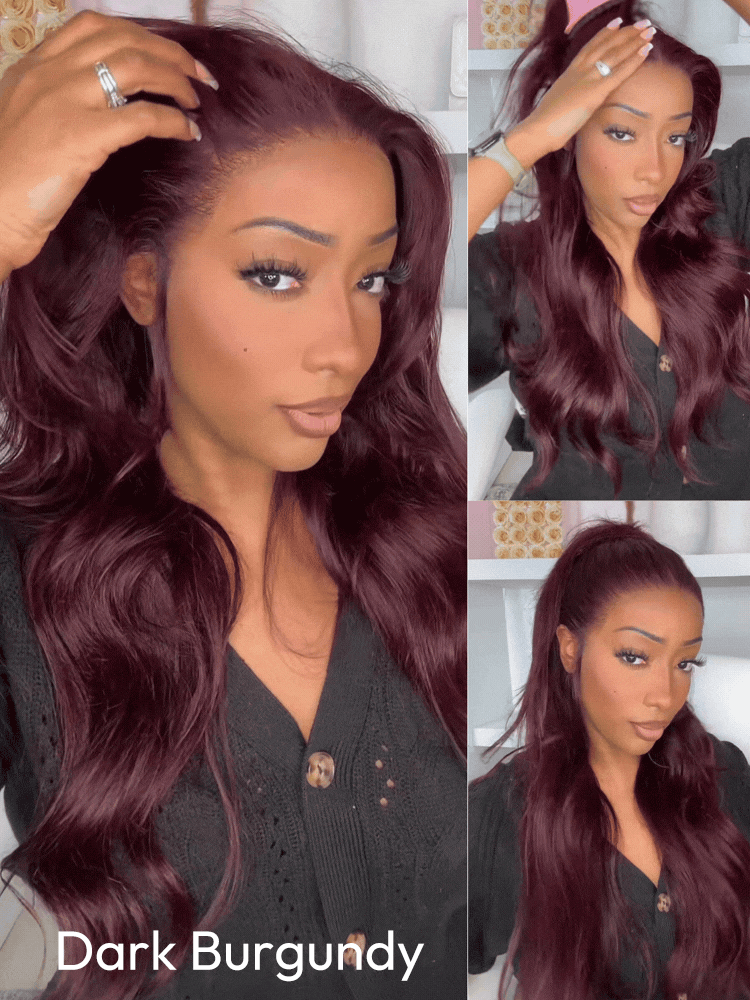 99J Body Wave Lace Front Wigs Affordable Burgundy Colored Human Hair Wig