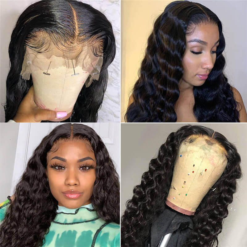 Crimped Deep Wave Human Hair Wigs 150% Density Lace Front Wig