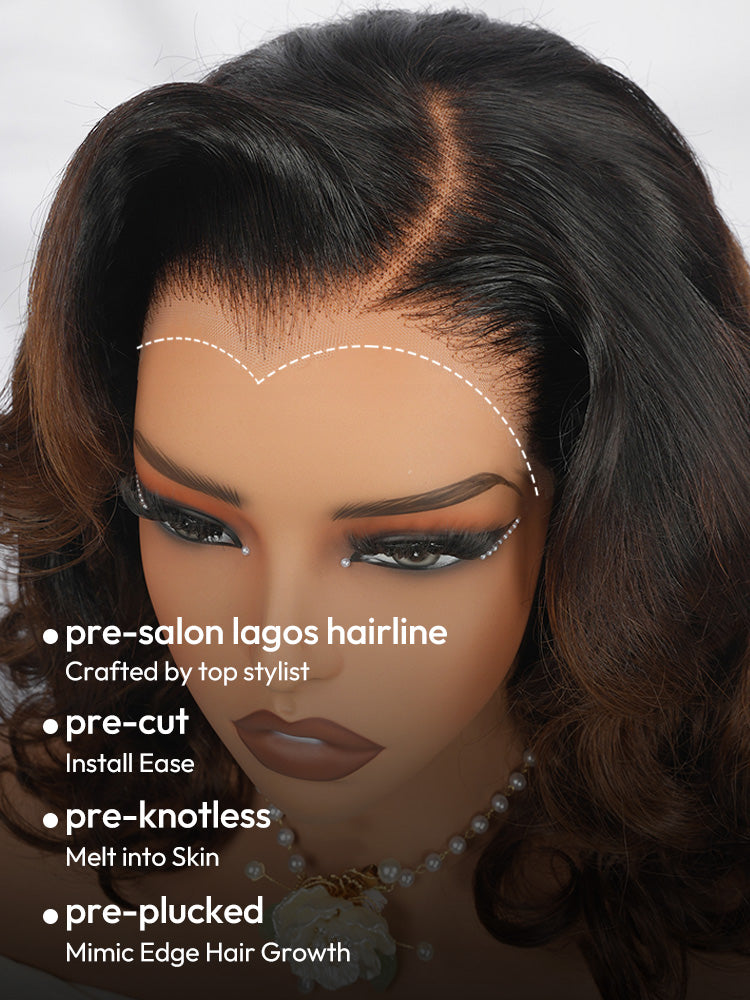 6x8 Lace Front Wear Go Body Wave Wig With M Hairline Colored Black Ombre Brown Voluminous Premium Human Hair