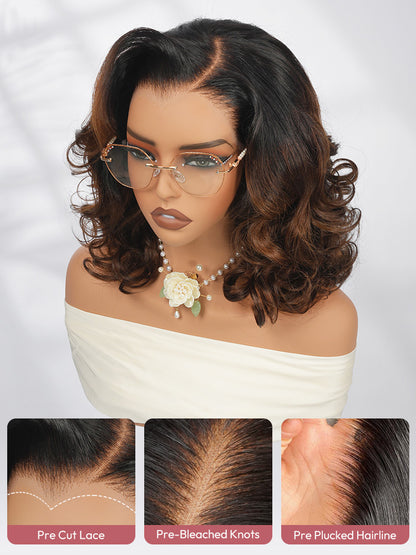 6x8 Lace Front Wear Go Body Wave Wig With M Hairline Colored Black Ombre Brown Voluminous Premium Human Hair
