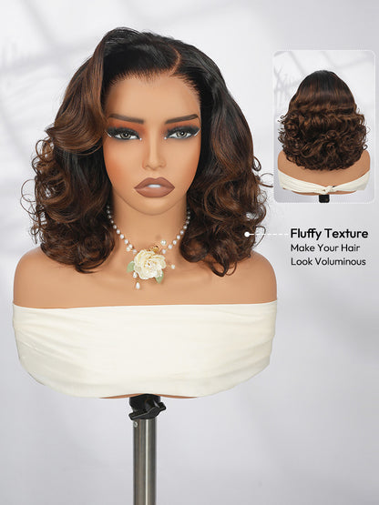 6x8 Lace Front Wear Go Body Wave Wig With M Hairline Colored Black Ombre Brown Voluminous Premium Human Hair