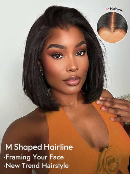 Natural Black Bob Straight Wig With M Hairline 6x8 Pre-cut Lace Wig With Elastic Drawstring 180% Density Hair