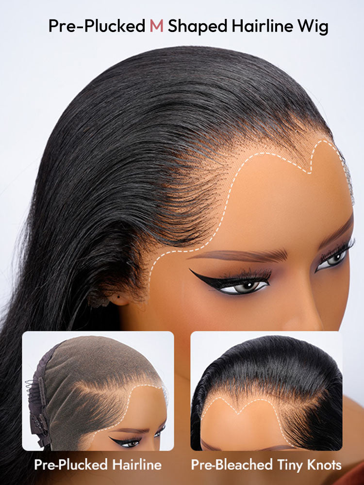 Natural Black Bob Straight Wig With M Hairline 6x8 Pre-cut Lace Wig With Elastic Drawstring 180% Density Hair