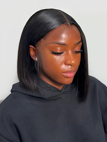 Natural Black Bob Straight Wig With M Hairline 6x8 Pre-cut Lace Wig With Elastic Drawstring 180% Density Hair