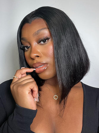 Natural Black Bob Straight Wig With M Hairline 6x8 Pre-cut Lace Wig With Elastic Drawstring 180% Density Hair