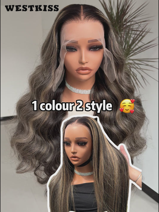 Glueless Black With Honey Blonde Highlights Body Wave Piano Colored 13*6 Lace Front Wigs