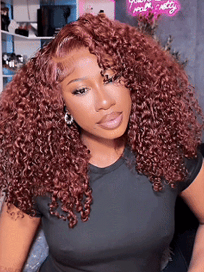 Colored Burmese Ready To Go Lace Wig With Reddish Brown Premium Human Hair With Full Spiral