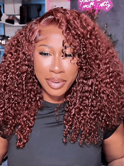 Colored Burmese Ready To Go Lace Wig With Reddish Brown Premium Human Hair With Full Spiral