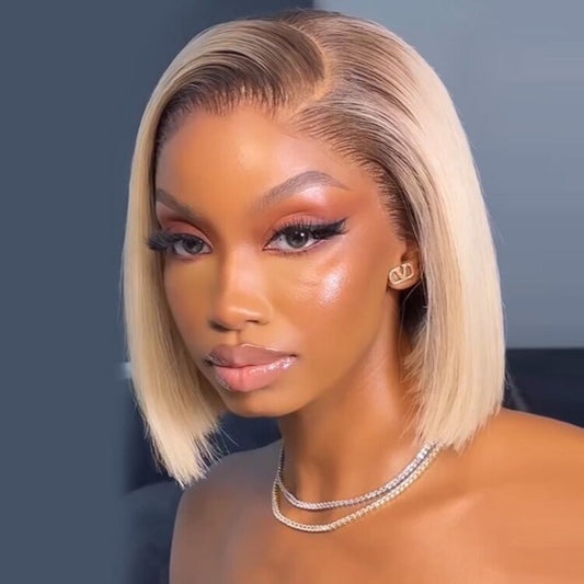 Blonde Bob With Brown Roots Blonde Ombre Bob Lace Front Wig