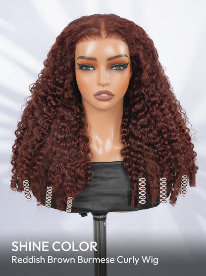 Colored Burmese Ready To Go Lace Wig With Reddish Brown Premium Human Hair With Full Spiral