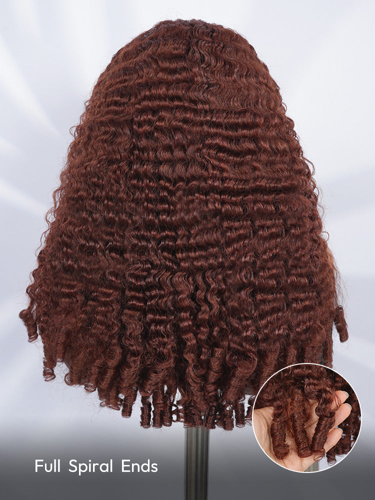 Colored Burmese Ready To Go Lace Wig With Reddish Brown Premium Human Hair With Full Spiral