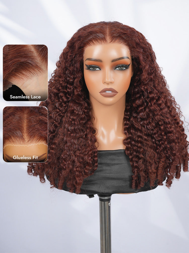 Colored Burmese Ready To Go Lace Wig With Reddish Brown Premium Human Hair With Full Spiral