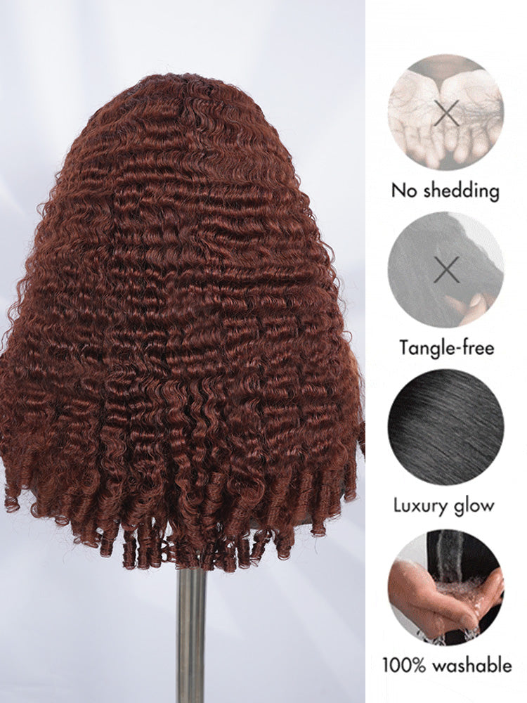 Colored Burmese Ready To Go Lace Wig With Reddish Brown Premium Human Hair With Full Spiral