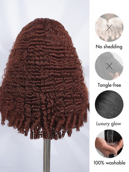 Colored Burmese Ready To Go Lace Wig With Reddish Brown Premium Human Hair With Full Spiral