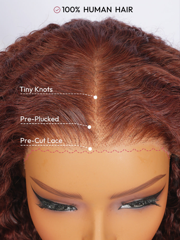 Colored Burmese Ready To Go Lace Wig With Reddish Brown Premium Human Hair With Full Spiral