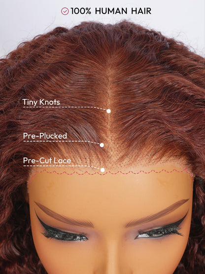 Colored Burmese Ready To Go Lace Wig With Reddish Brown Premium Human Hair With Full Spiral