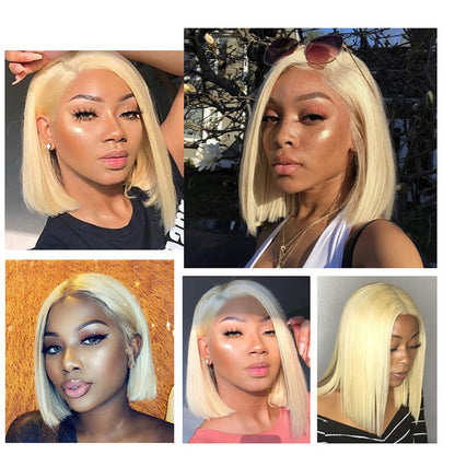 #613 Blonde Color Straight Lace Bob Wigs Middle Part Short Blonde Bob Wigs