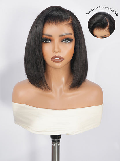 13x4 HD Lace Front Straight Bob Wig With Pre-C Part Pre Plucked Hairline Ready to Go With Elastic Drawstring