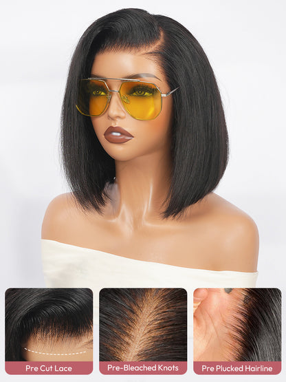 13x4 HD Lace Front Straight Bob Wig With Pre-C Part Pre Plucked Hairline Ready to Go With Elastic Drawstring