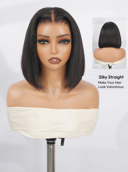 13x4 HD Lace Front Straight Bob Wig With Pre-C Part Pre Plucked Hairline Ready to Go With Elastic Drawstring