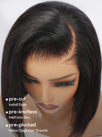 13x4 HD Lace Front Straight Bob Wig With Pre-C Part Pre Plucked Hairline Ready to Go With Elastic Drawstring