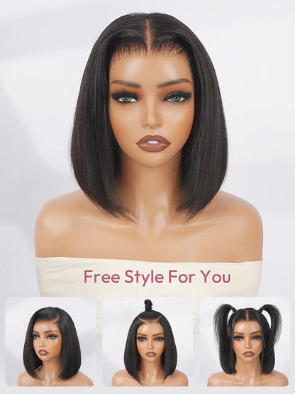 13x4 HD Lace Front Straight Bob Wig With Pre-C Part Pre Plucked Hairline Ready to Go With Elastic Drawstring