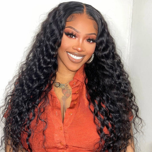 Deep Wave 180% Density 4*7 Ready To Go Lace Wigs With Bleached Knots