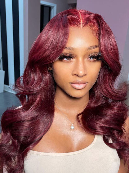 99J Body Wave Lace Front Wigs Affordable Burgundy Colored Human Hair Wig