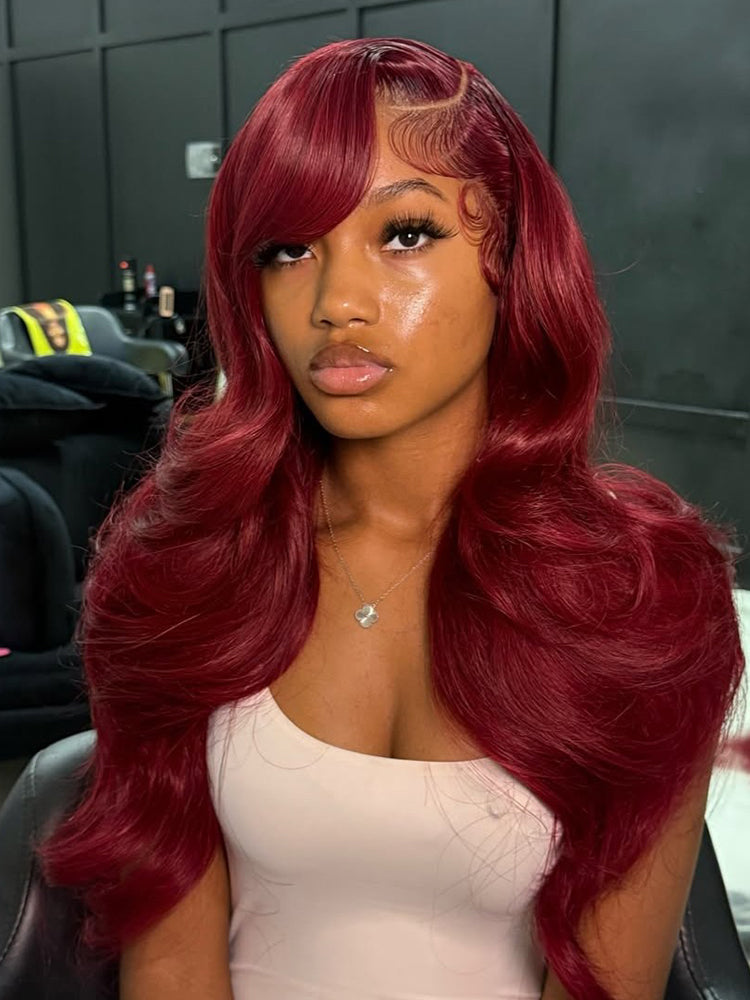 99J Body Wave Lace Front Wigs Affordable Burgundy Colored Human Hair Wig