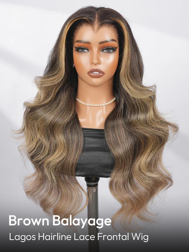 Brown Highlight Body Wave Wig 13x6 Lace Front with Upgrade M Hairline for Black Women