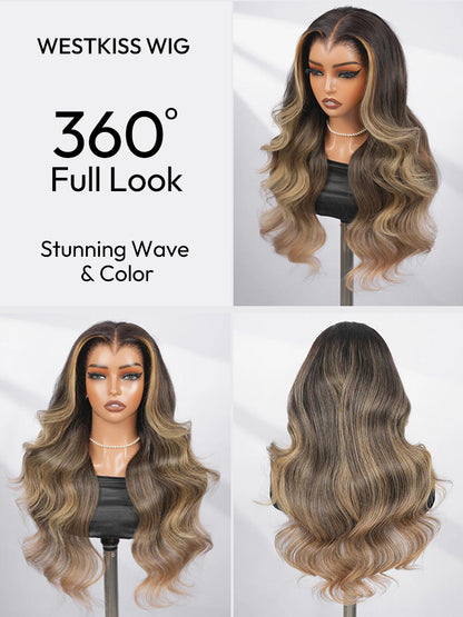Brown Highlight Body Wave Wig 13x6 Lace Front with Upgrade M Hairline for Black Women
