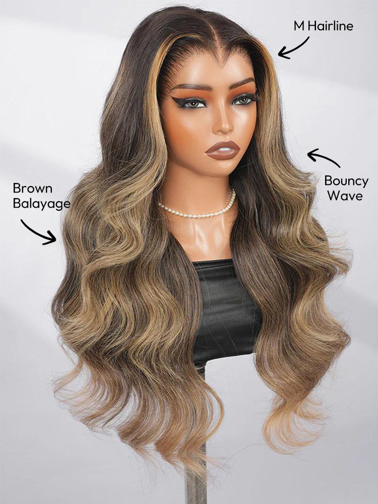 Brown Highlight Body Wave Wig 13x6 Lace Front with Upgrade M Hairline for Black Women