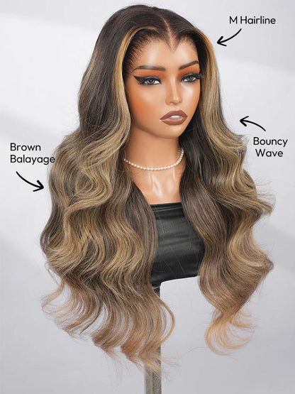 Brown Highlight Body Wave Wig 13x6 Lace Front with Upgrade M Hairline for Black Women