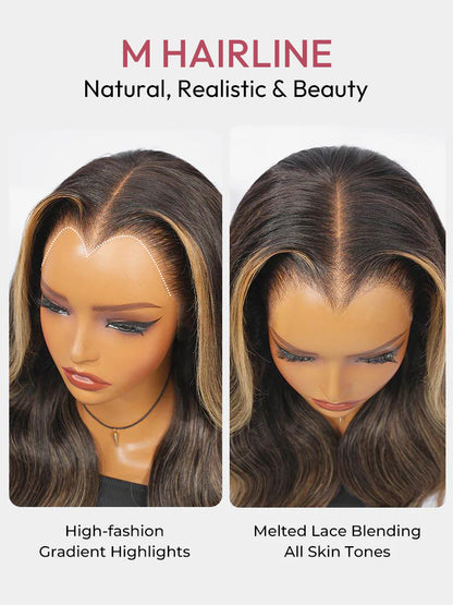 Brown Highlight Body Wave Wig 13x6 Lace Front with Upgrade M Hairline for Black Women