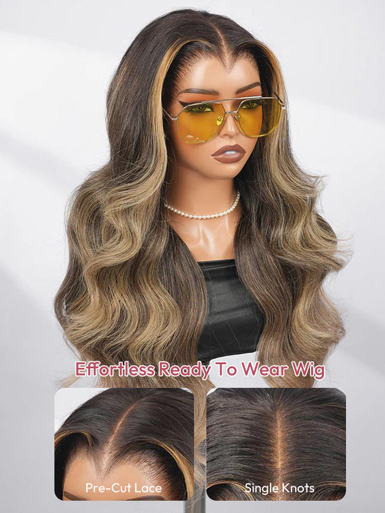 Brown Highlight Body Wave Wig 13x6 Lace Front with Upgrade M Hairline for Black Women